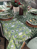 Sage Green Cotton Indian Hand Block Printed Tablecloth for Farmhouse Buffet Housewarming Picnic Boho Home Decor Floral, Sage Green