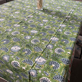 Sage Green Cotton Indian Hand Block Printed Tablecloth for Farmhouse Buffet Housewarming Picnic Boho Home Decor Floral, Sage Green
