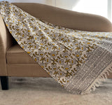 handmade throw, Yellow floral throw blanket couch, Hand block print sofa throw, Bohemian home decor,  New home gift for her