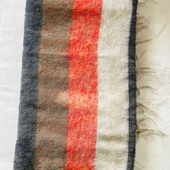 Orange Stripes Himalayan Yak wool Scarf, Handmade Lightweight throw Blanket, Soft Yoga blanket for meditation, Oversized Scarf, throw