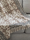 Brown floral throw blanket with tassels Boho home decor Hand block print sofa throw handmade throw for boho bed room decor Housewarming gift
