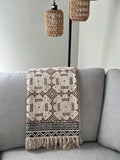 Brown floral throw blanket with tassels Boho home decor Hand block print sofa throw handmade throw for boho bed room decor Housewarming gift