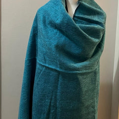 Extra Soft Yak Wool TURQUOISE Blanket Scarf, Teal Blue/  Black, Soft Oversized Shawl/ Made in Nepal, Yoga blanket for meditation