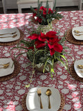 Rec Block Print Tablecloth, Tablecloth, Christmas Tablecloth Rectangle, Cotton Boho Red Floral Table Scape, Holiday/Christmas Decor