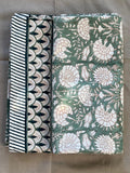 Sage Green Floral Indian BlockPrint Table Cloth for Dining Table, Christmas Table scape, Holiday Decor for Home