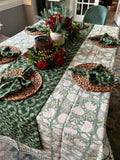 Sage Green Floral Indian BlockPrint Table Cloth for Dining Table, Christmas Table scape, Holiday Decor for Home