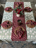 Sage Green Floral Indian BlockPrint Table Cloth for Dining Table, Christmas Table scape, Holiday Decor for Home