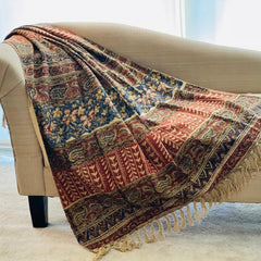 Handmade throw blanket couch  rust floral block print throw, Boho home decor, King/Queen Woven bedding for bedroom Housewarming gift for her
