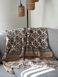 Housewarming Gift for her Floral Throw Blanket Couch Block Print Blanket Home Decor Sofa Throw  Boho Farmhouse Style Decor  Unique Gift