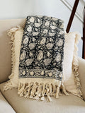 Vintage Handmade Throw Hand block print Throw Cotton Throw Blanket Tassels Hand Loomed Block Print Cotton Sofa Throw, Gift for her