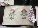 100% Cotton Block Print Placemat set with Napkins for Dining Table, Home Decor