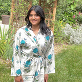 Pure Cotton robe, Summer Kimono Indian Block printed House Robe o, red and Blue Floral Beach Cover up Gift for her