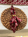 Red block print cotton table runner with napkins,, handprinted table linen, Wreath print, Christmas table scape