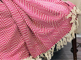 Orange Turkish blanket with tassels, Reversible Blanket, Boho blanket, Fall seasonal home decor Woven blanket  Gift for her