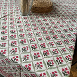 Green Floral Print Tablecloth, Floral Cotton TableCover, six to 8 seats , Farmhouse Tablecloth, Gift For Housewarming,