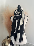 Black and white abstract pattern wool Scarf,  Warm and Cozy Scarf,  Oversized Scarf for Women,  Abstract Woven Print Handmade Gift for her