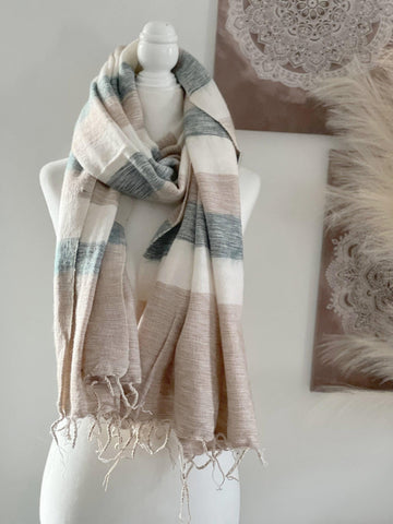 Natural Cream and Gray Himalayan Yak Wool Scarf,  handmade Made in Nepal ,Yak Wool Blanket Scarf, Soft Shawl, Scarf, Unique gift for her