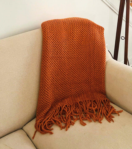 Cozy throw, Rust orange throw blanket couch, Soft Sofa throw, Cozy throw blanket,Birthday Gift for her, Gift for mom/dad