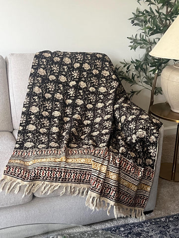 Block print throw cotton throw floral throw designer throw blanket spring throw handmade throw Unique handmade gift for her Mothers day gift