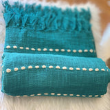 100% Cotton Teal Throw Blanket , Teal BlueThrow , Turquoise Blue Blanket , Turquoise Throw for Sofa , Teal BlueThrow for House Warming Gift