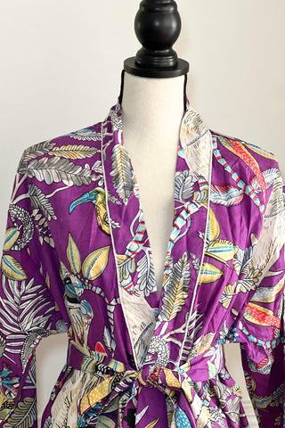 Pure cotton robe in bird print Cotton Kimono Robe for Women cotton lounge wear  Cotton House robe for Women Knee length Robe Gift for women