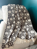 Cotton boho floral throw blanket couch Cotton blanket with tassels hand block aesthetic decor for home handmade unique gift for housewarming