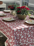 Red and White Floral Print Cotton Hand block Print Tablecloth, Red India Tablecloth, Christmas Decor, Holiday Party, Hostess Gift