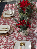 Red and White Floral Print Cotton Hand block Print Tablecloth, Red India Tablecloth, Christmas Decor, Holiday Party, Hostess Gift