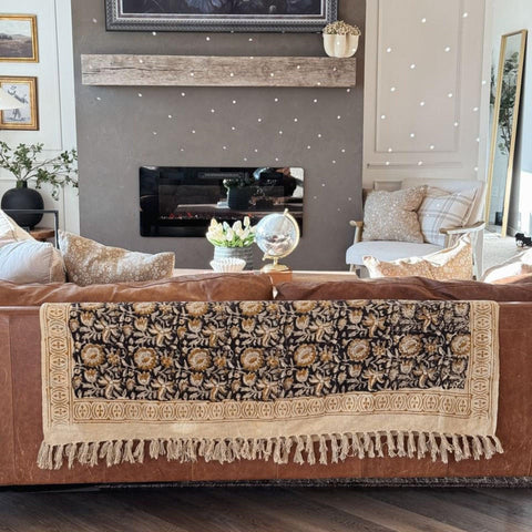 Boho Throw Blanket couch Blanket Handmade throw Hand block Print Sofa Throw Hand loomed Blanket tassels for Bedroom Decor Housewarming gift